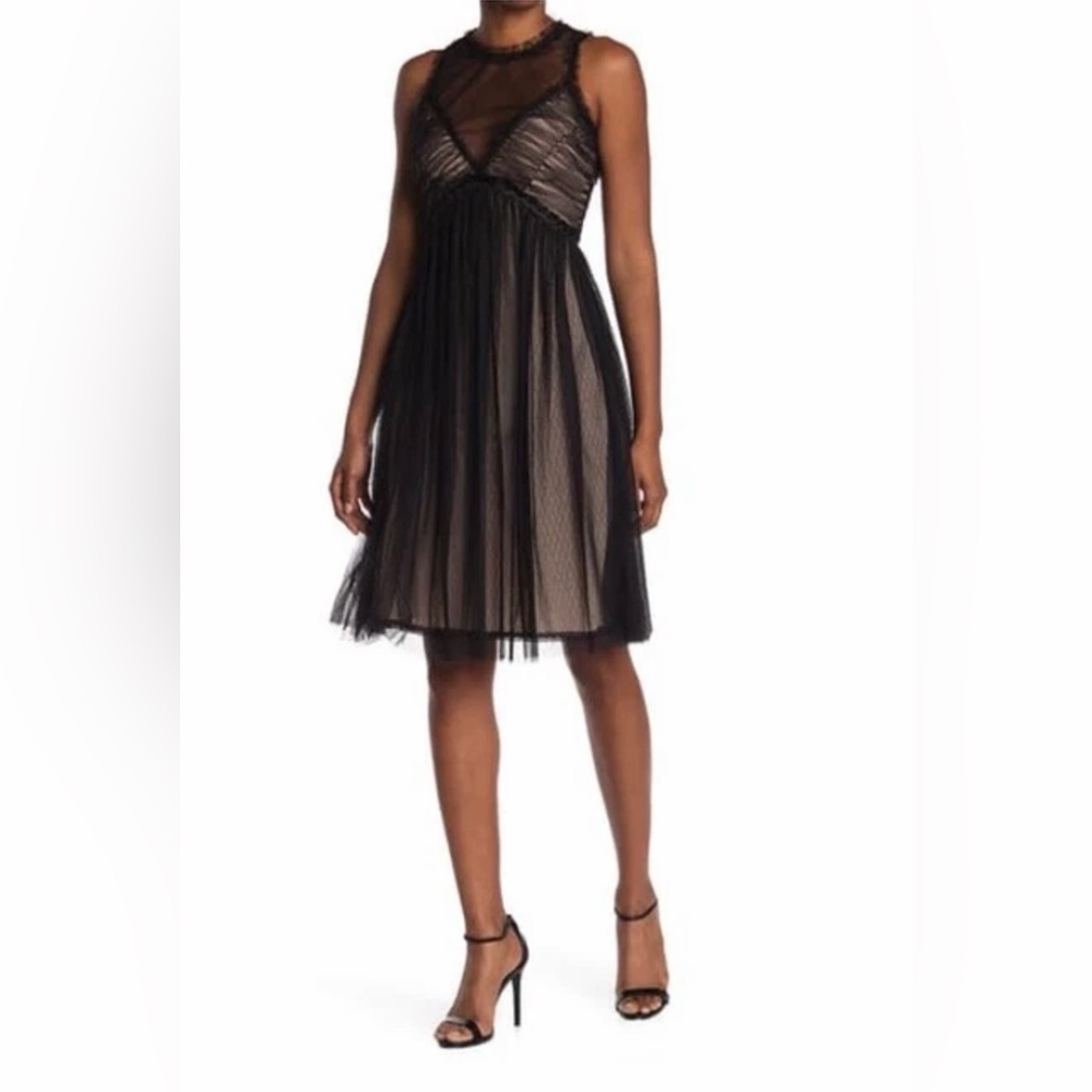 NWT $168 MAX STUDIO Women's Mesh Illusion Empire Waist Dress Black Sz 10